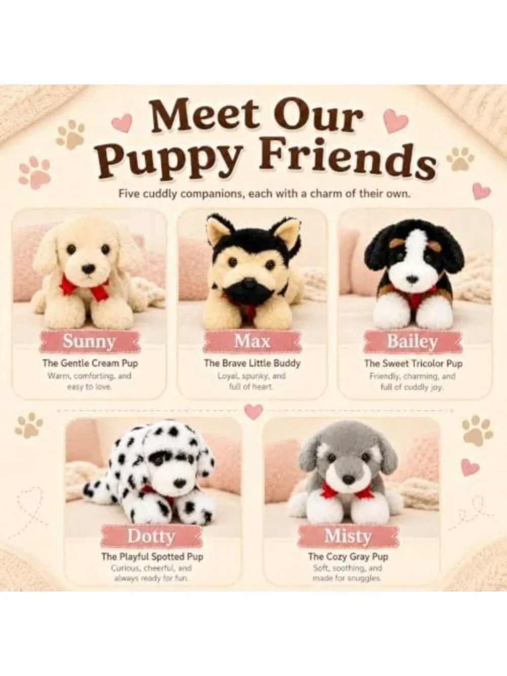 5 Pack Plush Puppy Stuffed Animals - 12